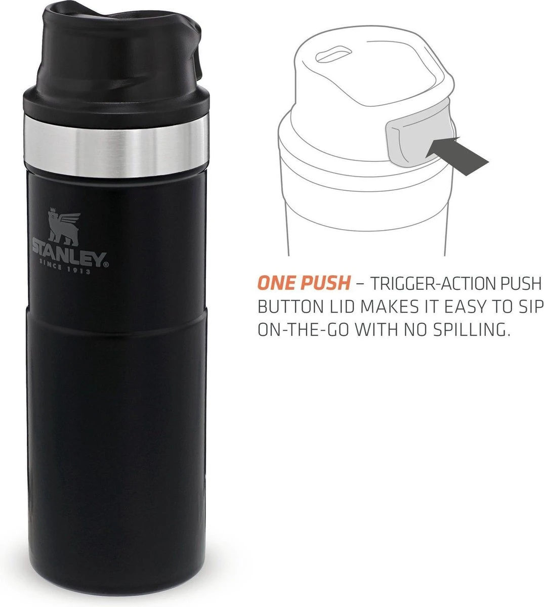 Stanley Trigger-Action Travel Mug 0.47L - Thermosfles - Matt Black 3 Stanley Trigger-Action Travel Mug 0.47L - Thermosfles - Matt Black - Afbeelding 3
