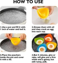 IGOODS 4 Pack Egg Poacher Cups - Perfect Gepocheerde Eieren - Egg Maker Niet-gepocheerde Eieren Cups BPA Gratis Siliconen Ei Poacher Cups Magnetron Ei Poacher- Ei Poacher Pan- Boiler Steamer- Magnetron Eieren -Koffiedrank Winkel 1107x1200