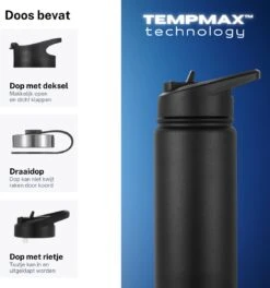 Thermo Master - Thermosfles & Drinkfles - Waterfles - 0,5 Liter - Midnight Black - 3 Doppen -Koffiedrank Winkel 1124x1200 3