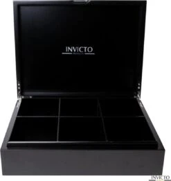 Invicto Products Theedoos 6 Vaks - Ruimte Voor 120 Theezakjes - Bamboe - Anti Slip En Anti Kras - Zwart -Koffiedrank Winkel 1136x1200