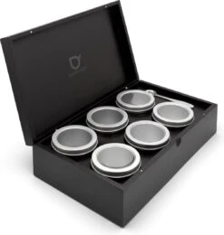 Bredemeijer - Theedoos Zwart Met 6 Blikjes En Maatlepel