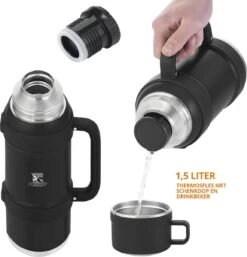 MacGyver RVS Thermoskan 1.5 Ltr – RVS Thermosbeker 0,55 Ltr - Langdurig Warm/koud - Zwart -Koffiedrank Winkel 1154x1200 2
