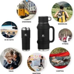MacGyver RVS Thermoskan 1.5 Ltr – RVS Thermosbeker 0,55 Ltr - Langdurig Warm/koud - Zwart -Koffiedrank Winkel 1189x1200 2