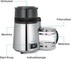 Destilleerketel - Destilleerapparaat - Water Destilleren - RVS Destilleerder - Compleet Pakket - Incl 3 Koolstoffilters En Gratis Schoonmaakmiddel - Zwart - Glazen Waterkan -Koffiedrank Winkel 1200x1000