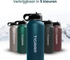 Tigrar - Waterfles - Drinkfles - Thermosfles 1 Liter Dubbelwandig - RVS - (Staal) Blauw - Incl. Extra Dop 3 Rietjes En Reiniger -Koffiedrank Winkel 1200x1021 1