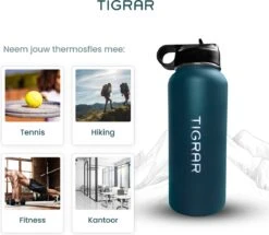 Tigrar - Waterfles - Drinkfles - Thermosfles 1 Liter Dubbelwandig - RVS - (Staal) Blauw - Incl. Extra Dop 3 Rietjes En Reiniger -Koffiedrank Winkel 1200x1044 1