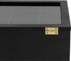 Merkloos Theekist - Zwart - Hout 9-Vaks - Glazen Deksel - Theedoos -Koffiedrank Winkel 1200x1045