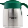 Isoleerkan EasyClean 1,2 Liter Rvs Met Opschrift THEE En Groen Kunststof Dop En Handgreep