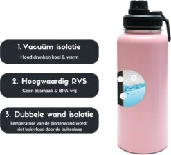 Thermosfles - Pastel Pink - 1 Liter - Extra Dop Met Rietje & Drinktuit - Thermosflessen - Isoleerfles - BPA Vrij - Lekvrij - Thermosfles 1 Liter - Isoleerfles 1 Liter - Thermoskan - Isoleerbeker - Thermosbeker -Koffiedrank Winkel 1200x1090
