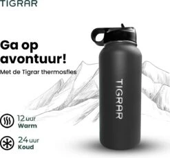 Tigrar - Drinkfles - Waterfles - Thermosfles 1 Liter - RVS - (Grafiet) Zwart - Incl. Extra Dop 3 Rietjes En Reiniger -Koffiedrank Winkel 1200x1116 1