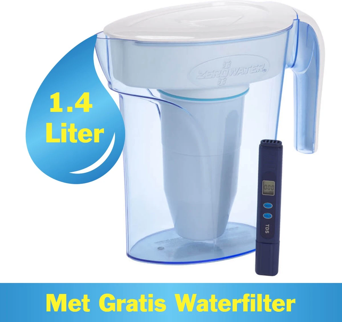 ZeroWater - 1,4 Liter Waterfilter Kan - Met TDS Meter 1 ZeroWater - 1,4 Liter Waterfilter Kan - Met TDS Meter