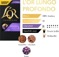 L'OR Lungo Profondo Koffiecups - Intensiteit 8/12 - 10 X 10 Capsules -Koffiedrank Winkel 1200x1140 2