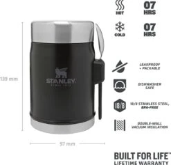 Stanley The Legendary Food Jar + Spork 0,4L - Thermosfles - Matt Black -Koffiedrank Winkel 1200x1151 2