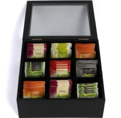 CasaLupo Theedoos Zwart 9-vaks - Met Fluweel - 23 X 23 Cm -Koffiedrank Winkel 1200x1172 1