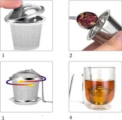 TeaLux 5-Delig RVS Theefilters Set Met Maatlepel En Lekbakjes En Knijper - Theezeef Voor Losse Thee En Kruiden - Tea InfuserStrainer Giftset - Verse Thee FilterZeef Cadeau Pakket - Kruidenbuiltje Ei Met Onderzetters - Geschenkset -Koffiedrank Winkel 1200x1174 9