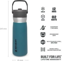Stanley The IceFlow™ Flip Straw Water Bottle 0,65L - Thermosfles - Lagoon 14 Stanley The IceFlow™ Flip Straw Water Bottle 0,65L - Thermosfles - Lagoon -Koffiedrank Winkel 1200x1175