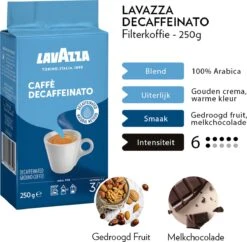 Lavazza Caffe Decaffeinato Filterkoffie - 250 Gram X8 -Koffiedrank Winkel 1200x1177 4