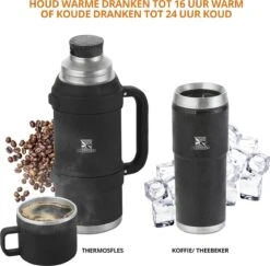 MacGyver RVS Thermoskan 1.5 Ltr – RVS Thermosbeker 0,55 Ltr - Langdurig Warm/koud - Zwart -Koffiedrank Winkel 1200x1180 1