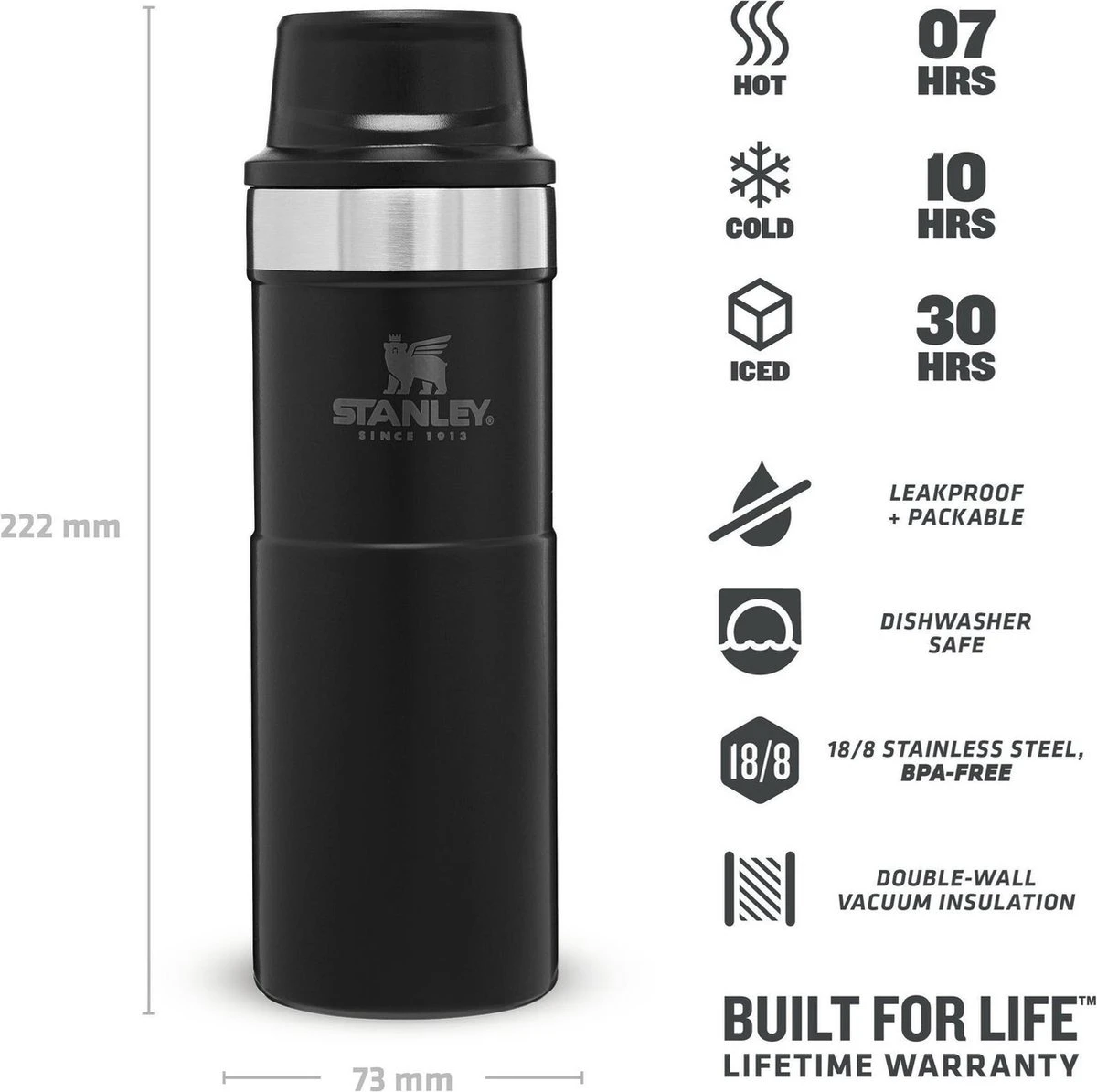 Stanley Trigger-Action Travel Mug 0.47L - Thermosfles - Matt Black 6 Stanley Trigger-Action Travel Mug 0.47L - Thermosfles - Matt Black - Afbeelding 6