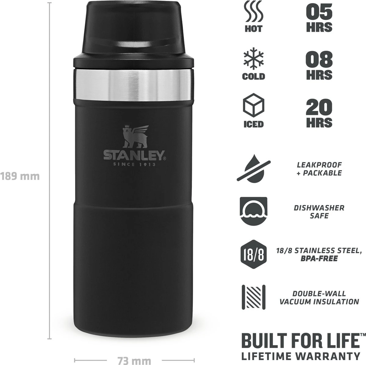Stanley Trigger-Action Travel Mug 0.47L - Thermosfles - Matt Black 4 Stanley Trigger-Action Travel Mug 0.47L - Thermosfles - Matt Black - Afbeelding 4