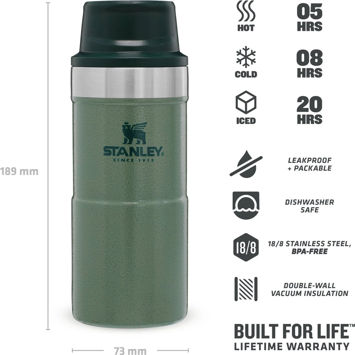 Stanley Trigger-Action Travel Mug 0.35L - Thermosfles - Hammertone Green 3 Stanley Trigger-Action Travel Mug 0.35L - Thermosfles - Hammertone Green - Afbeelding 3