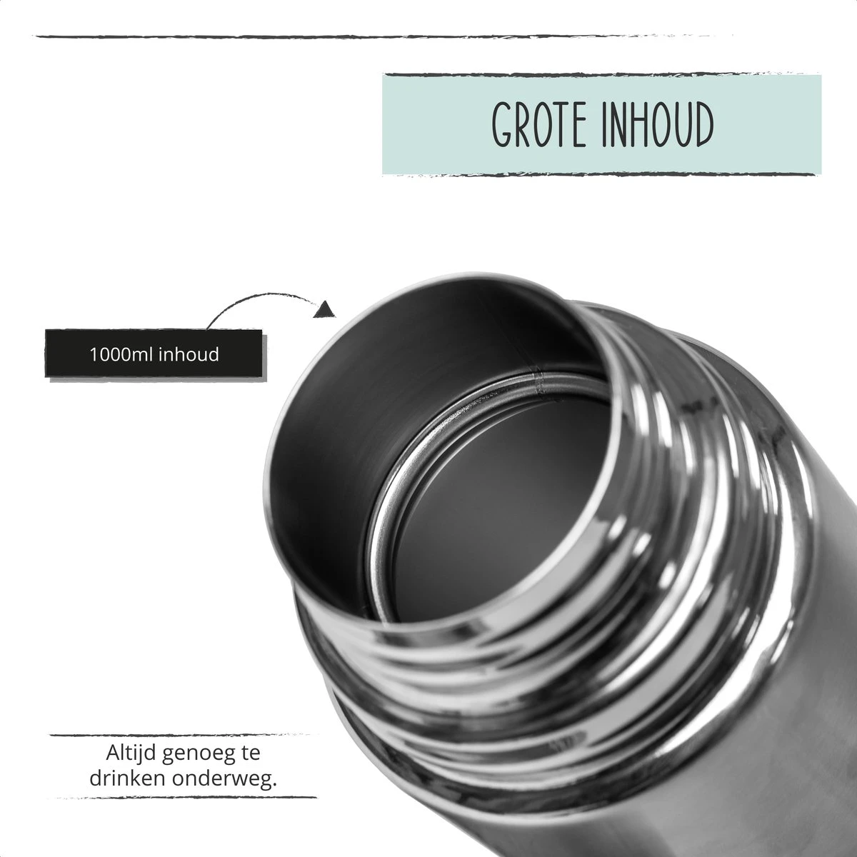 BUUF™️ Thermosfles 1 Liter - Isoleerfles - Thermosbeker - 24u/koud, 8u/warm - RVS - Zilver 2 BUUF™️ Thermosfles 1 Liter - Isoleerfles - Thermosbeker - 24u/koud, 8u/warm - RVS - Zilver - Afbeelding 2