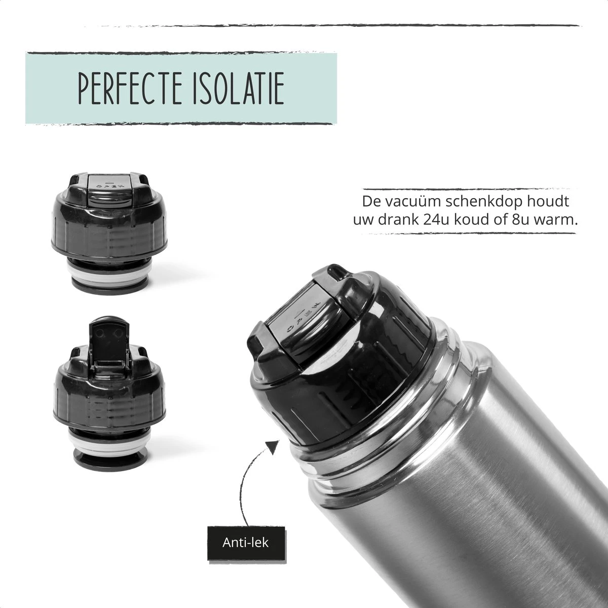 BUUF™️ Thermosfles 1 Liter - Isoleerfles - Thermosbeker - 24u/koud, 8u/warm - RVS - Zilver 8 BUUF™️ Thermosfles 1 Liter - Isoleerfles - Thermosbeker - 24u/koud, 8u/warm - RVS - Zilver - Afbeelding 8