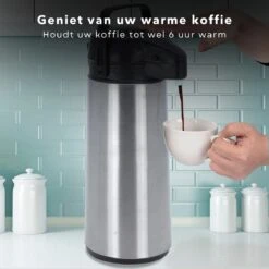 Cheqo® Thermos Pomp - 1.8L Roestvrij Staal - Isoleerkan Met Pomp - Thermoskan Met Pomp - Zwarte Dop & Handvat - Houdt 6 Uur Warm - 1800ml - Afmeting 17x14x36cm -Koffiedrank Winkel 1200x1200 339