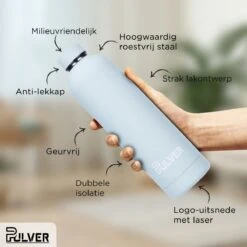 Pulver - RVS Thermosfles / Drinkfles – BPA Vrij – 750 Ml - Waterfles Met Draaidop – Drinkfles – Dubbele Isolatie - Rubberen Coating- Licht Groen -Koffiedrank Winkel 1200x1200 452