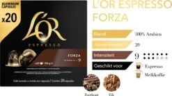 L'OR Espresso Forza Koffiecups - Intensiteit 9/12 - 10 X 20 Capsules -Koffiedrank Winkel 1200x669