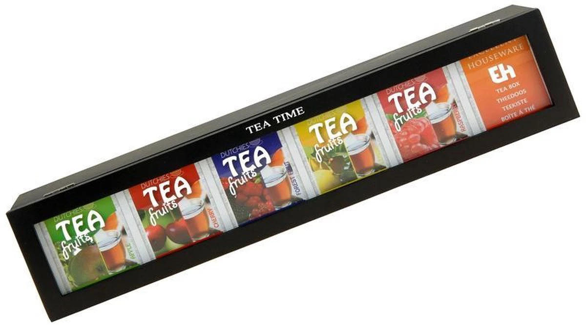 Merkloos Theedoos Theekist Zwart Met 6 Vakken 2 Merkloos Theedoos Theekist Zwart Met 6 Vakken - Afbeelding 2