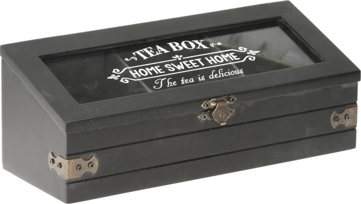 Excellent Houseware Houten Theedoos/theekist Met 3 Vakken - 24 X 9 X 9 Cm - Antraciet - Theedozen 5 Excellent Houseware Houten Theedoos/theekist Met 3 Vakken - 24 X 9 X 9 Cm - Antraciet - Theedozen - Afbeelding 5