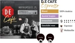 Douwe Egberts D.E Café Espresso Koffiecups - Intensiteit 9/12 - 10 X 20 Capsules -Koffiedrank Winkel 1200x697