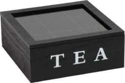 Merkloos Theekist - Zwart - Hout 9-Vaks - Glazen Deksel - Theedoos -Koffiedrank Winkel 1200x792