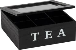 Merkloos Theekist - Zwart - Hout 9-Vaks - Glazen Deksel - Theedoos -Koffiedrank Winkel 1200x794