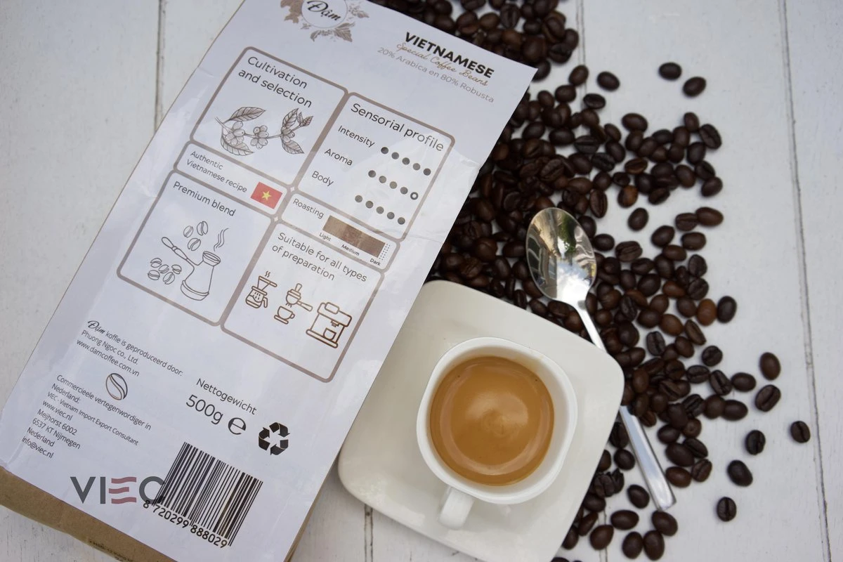 Vietnamese Dark Roast Koffiebonen 500g | 20% Arabica - 80% Robusta | DAM Koffie 2 Vietnamese Dark Roast Koffiebonen 500g | 20% Arabica - 80% Robusta | DAM Koffie - Afbeelding 2