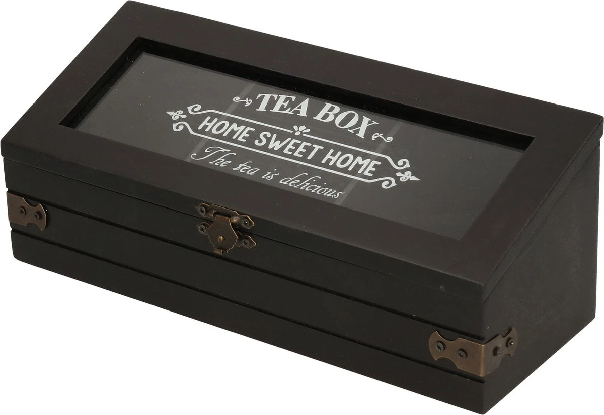 Excellent Houseware Houten Theedoos/theekist Met 3 Vakken - 24 X 9 X 9 Cm - Antraciet - Theedozen 1 Excellent Houseware Houten Theedoos/theekist Met 3 Vakken - 24 X 9 X 9 Cm - Antraciet - Theedozen