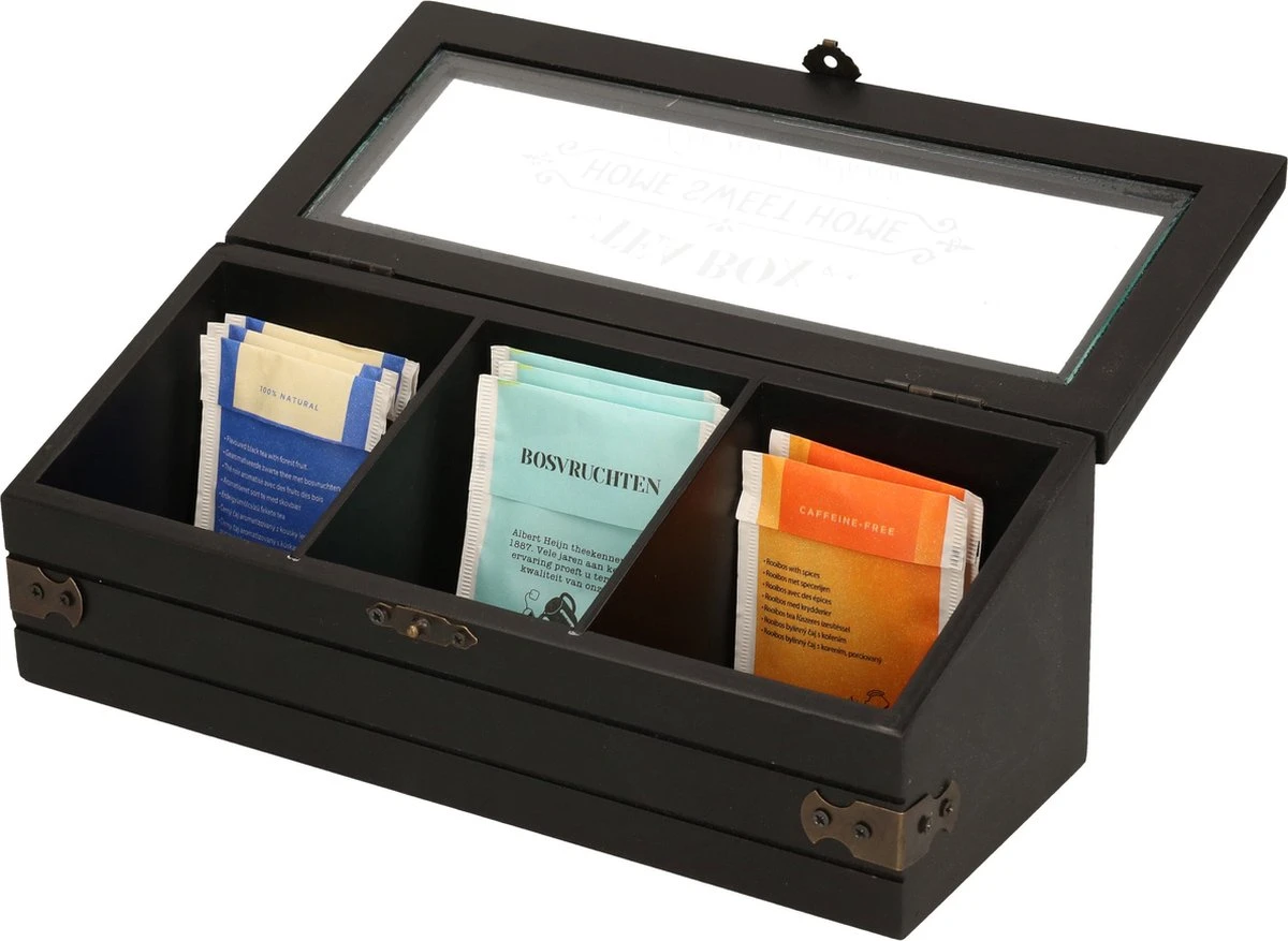 Excellent Houseware Houten Theedoos/theekist Met 3 Vakken - 24 X 9 X 9 Cm - Antraciet - Theedozen 4 Excellent Houseware Houten Theedoos/theekist Met 3 Vakken - 24 X 9 X 9 Cm - Antraciet - Theedozen - Afbeelding 4