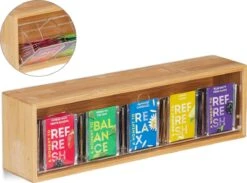 Relaxdays Theedoos 5 Vaks - Theekist - Theezakjeshouder - Bamboe - Voor Ca. 10 Theezakjes -Koffiedrank Winkel 1200x889