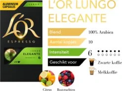 L'OR Lungo Elegante Koffiecups - Intensiteit 6/12 - 10 X 10 Capsules 16 L'OR Lungo Elegante Koffiecups - Intensiteit 6/12 - 10 X 10 Capsules -Koffiedrank Winkel 1200x893