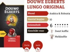 Douwe Egberts Lungo Original Koffiecups - Intensiteit 6/12 - 10 X 10 Capsules -Koffiedrank Winkel 1200x895