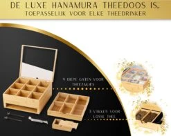 Hanamura Luxe Theedoos 9 Vaks – Lade Voor Losse Thee – Incl. Thee-ei, Theelepels, En Suikerdoos -Koffiedrank Winkel 1200x958 4