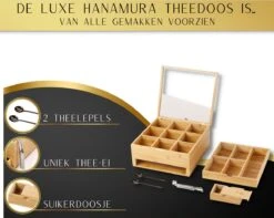 Hanamura Luxe Theedoos 9 Vaks – Lade Voor Losse Thee – Incl. Thee-ei, Theelepels, En Suikerdoos -Koffiedrank Winkel 1200x958 6