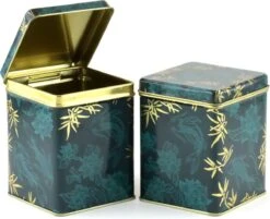 Merkloos Theeblik Losse Thee - Theeblik Donkergroen Met Koi-vissen - 75/100 Gram - Scharnierdeksel