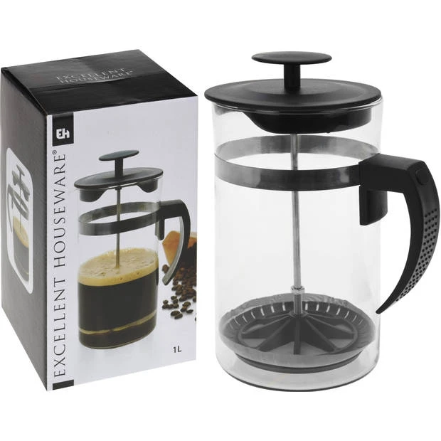Excellent Houseware Cafetiere Glas 1 Liter 2 Excellent Houseware Cafetiere Glas 1 Liter - Afbeelding 2