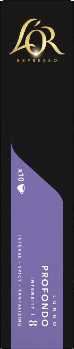 L'OR Lungo Profondo Koffiecups - Intensiteit 8/12 - 10 X 10 Capsules -Koffiedrank Winkel 255x1200 8