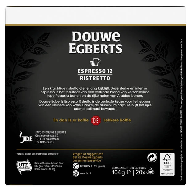Douwe Egberts Espresso Ristretto Koffiecups Voordeelpak 20 Stuks 4 Douwe Egberts Espresso Ristretto Koffiecups Voordeelpak 20 Stuks - Afbeelding 4