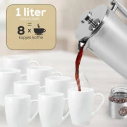 Rochester French Press - Cafetiere Met Bonenpotje - Koffiemaker - 1 Liter - Vaatwasserbestendig – Dubbelwandig - RVS -Koffiedrank Winkel 3813902 2e521fb7