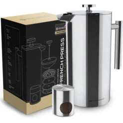 Rochester French Press - Cafetiere Met Bonenpotje - Koffiemaker - 1 Liter - Vaatwasserbestendig – Dubbelwandig - RVS -Koffiedrank Winkel 3813902 9599de44