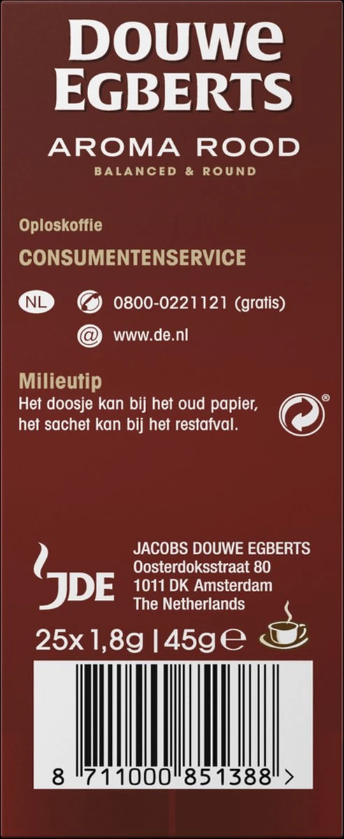 Douwe Egberts Aroma Rood Sticks Oploskoffie - 6 X 25 Zakjes 5 Douwe Egberts Aroma Rood Sticks Oploskoffie - 6 X 25 Zakjes - Afbeelding 5